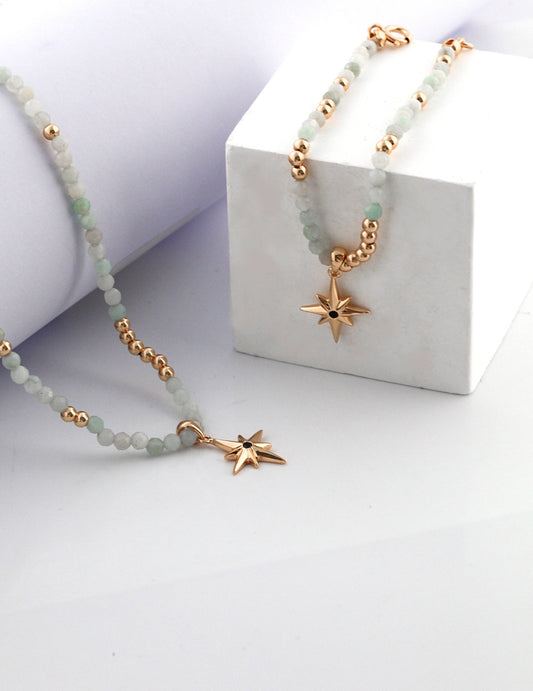S925 Myanmar Natural Stone x Black Zirconia Star Necklace