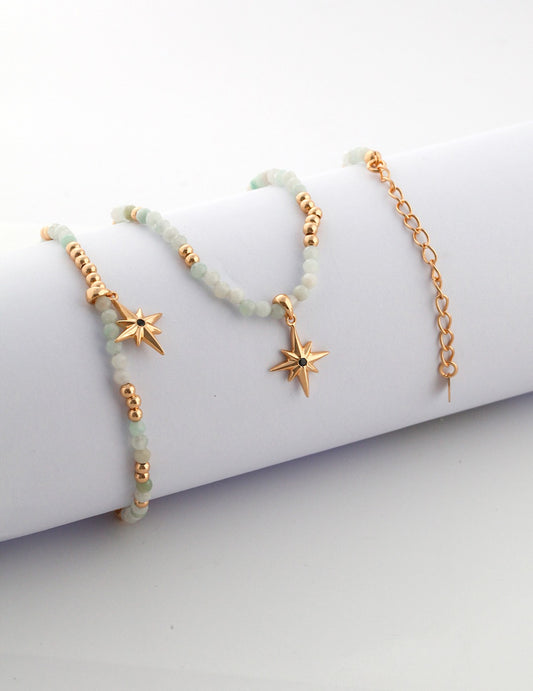 S925 Natural Myanmar Stone x Black Zirconia Star Bracelet