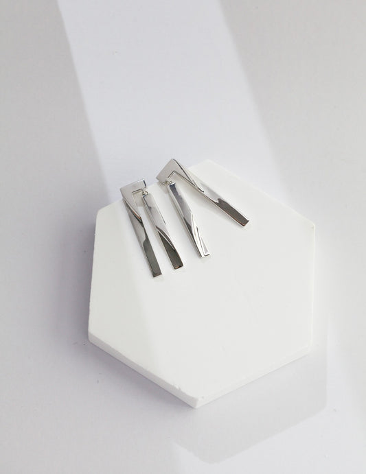 Silver 925 Sculpture Geometric Nuance Hoop Earrings