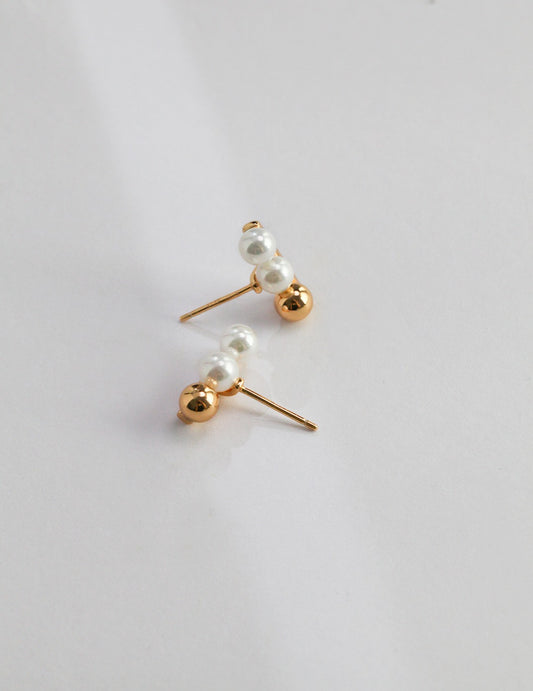 Silver 925 Shell Pearl x Silver Bead Stud Earrings