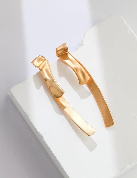 Silver 925 Matte Finish Nuance Form Long Earrings