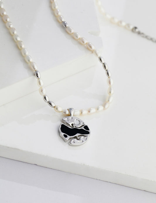 Sterling Silver 925 Freshwater Pearl Nuance Enamel Design Necklace