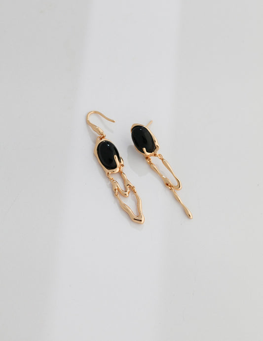 Silver 925 Natural Stone Malachite Asymmetrical Nuance Earrings