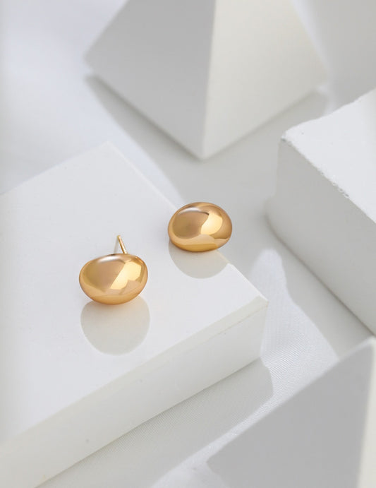 925 Sterling Silver Minimalist Bean Motif Earrings Gold Plated E0872