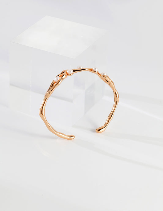 S925 Freshwater Pearl Cloud and Moon Motif Nuance Bangle S0040