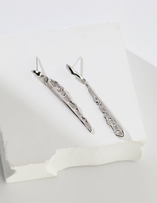 Silver 925 Streamlined Drop Asymmetrical Nuance Earrings