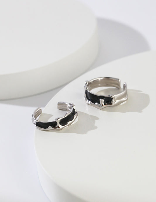 Sterling Silver 925 Black Enamel Couple's Rings - Nuance Line