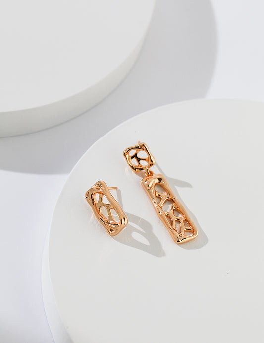 Silver 925 Asymmetric Ice Crack Pattern Nuance Line Earrings
