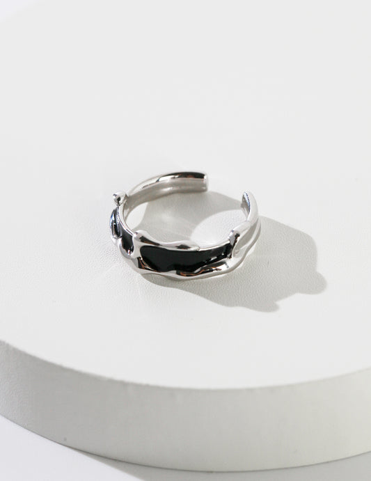 Sterling Silver 925 Black Enamel Couple's Rings - Nuance Line
