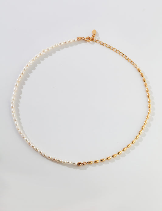S925 Freshwater Rice Pearl Mixed Design Necklace D0250
