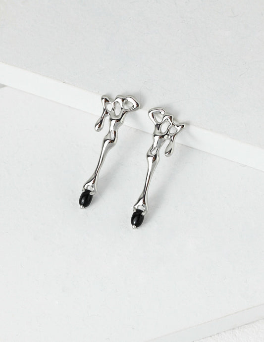 Silver 925 Natural Black Agate Nuance Line Earrings