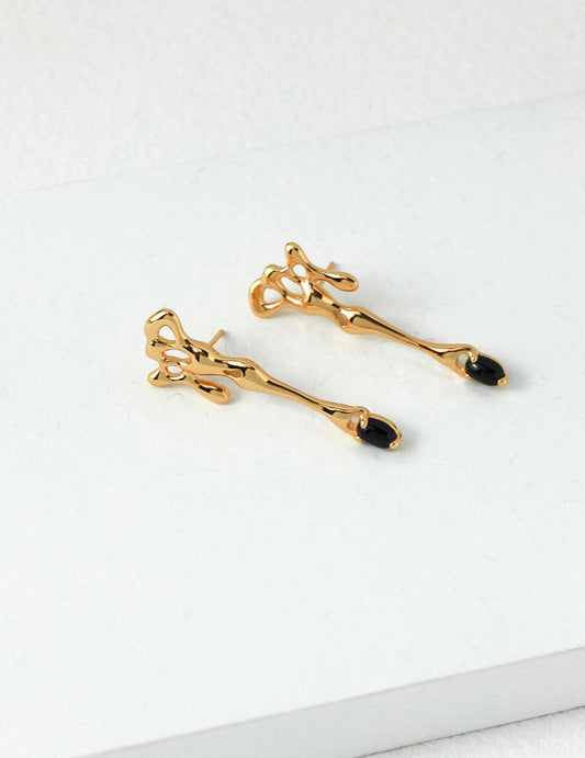 Silver 925 Natural Black Agate Nuance Line Earrings