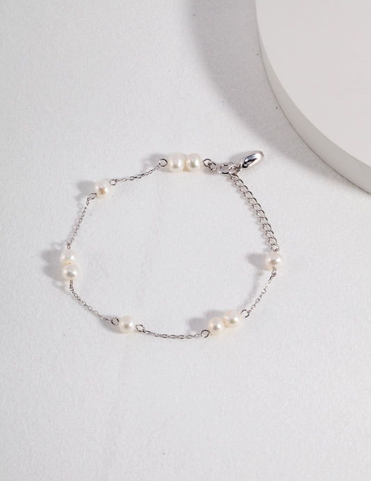 S925 Freshwater Pearl x Silver Bead Minimalist Bracelet