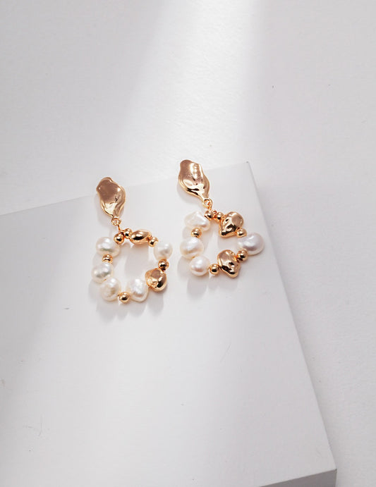 S925 Freshwater Pearl Earrings Vintage Gold Minimalist