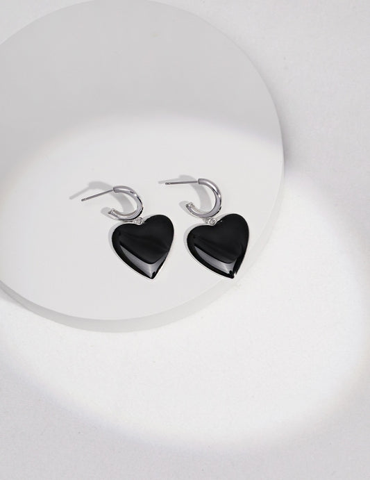 925 Sterling Silver Black Enamel French Earrings Gold Plated YE0012