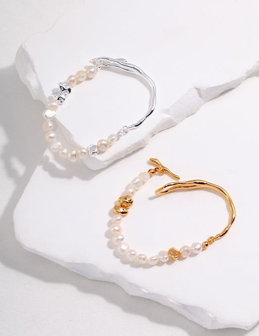 S925 Freshwater Pearl Fluid Nuance OT Bar Bracelet