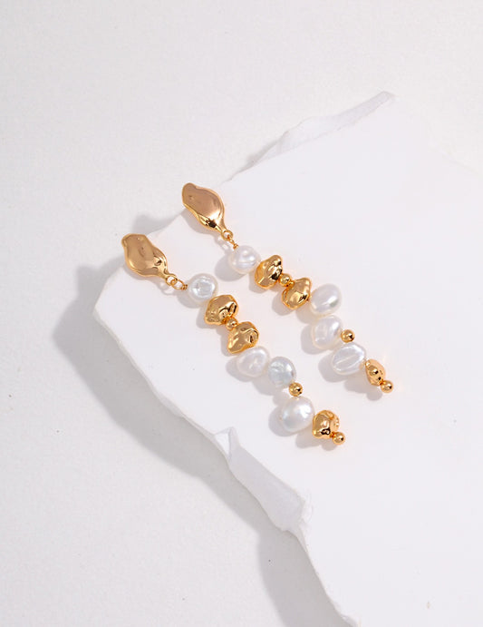 Silver 925 Natural Freshwater Pearl Design Earrings French Retro