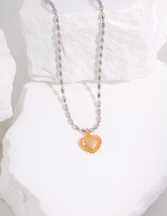 S925 Vintage Style Heart and Bead Two-Tone Necklace