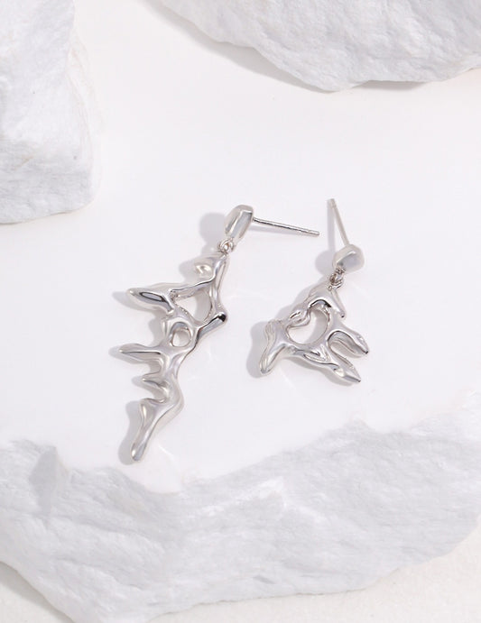Silver 925 Liquid Line Earrings, Streamlined, Modernist, Nuance