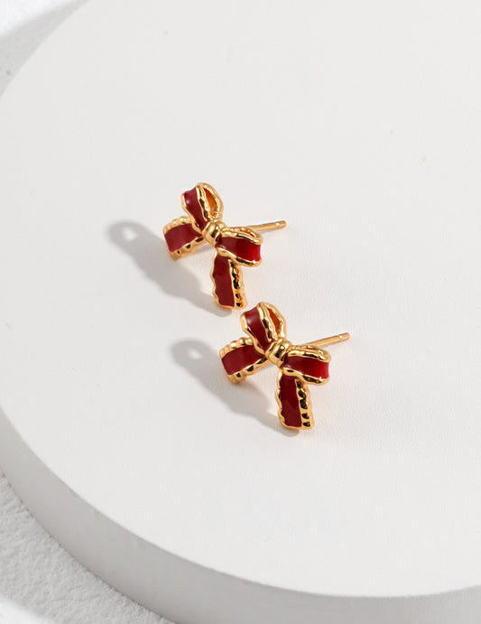 S925 Butterfly Enamel Earrings - Lucky China Red