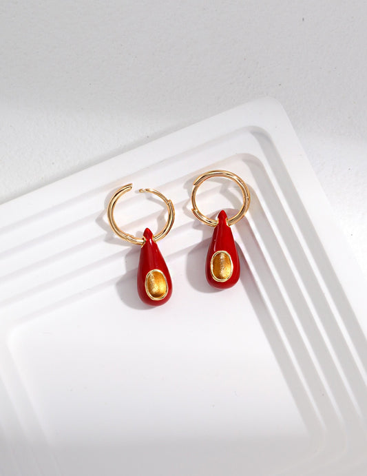 Sterling Silver 925 Red Enamel Teardrop Earrings