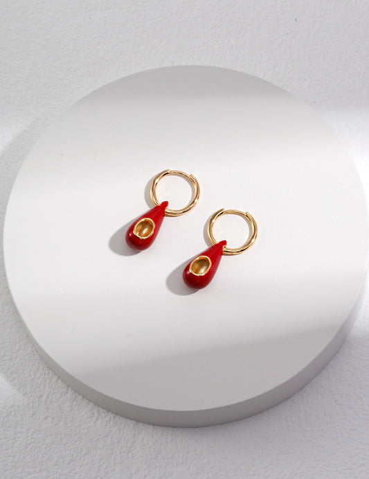 Sterling Silver 925 Red Enamel Teardrop Earrings