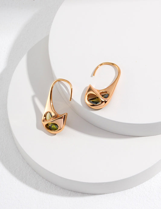 Sterling Silver 925 Irregular Nuance Three-Dimensional Gemstone-Embedded Earrings