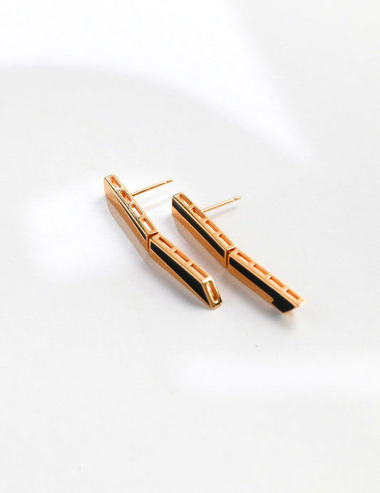 S925 Black Enamel Geometric Earrings Modern Design Gold-plated E0853