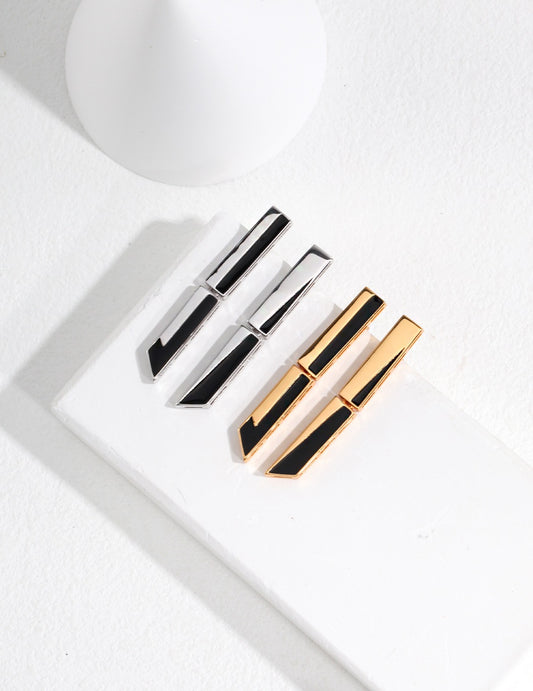 S925 Black Enamel Geometric Earrings Modern Design Gold-plated E0853