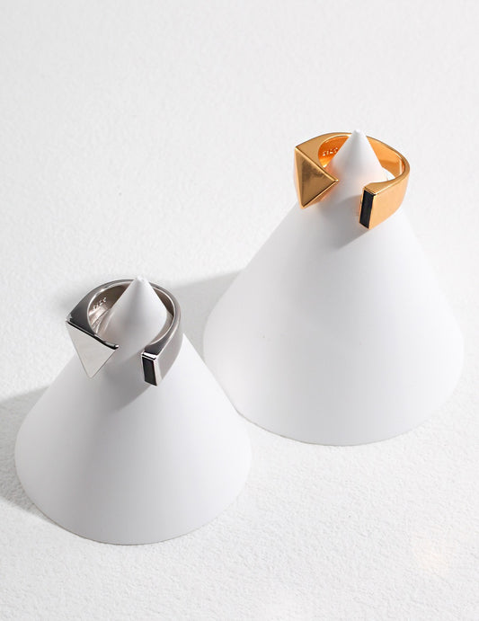 S925 Black Enamel Geometric Ring Modern Chic Gold Plated J0131