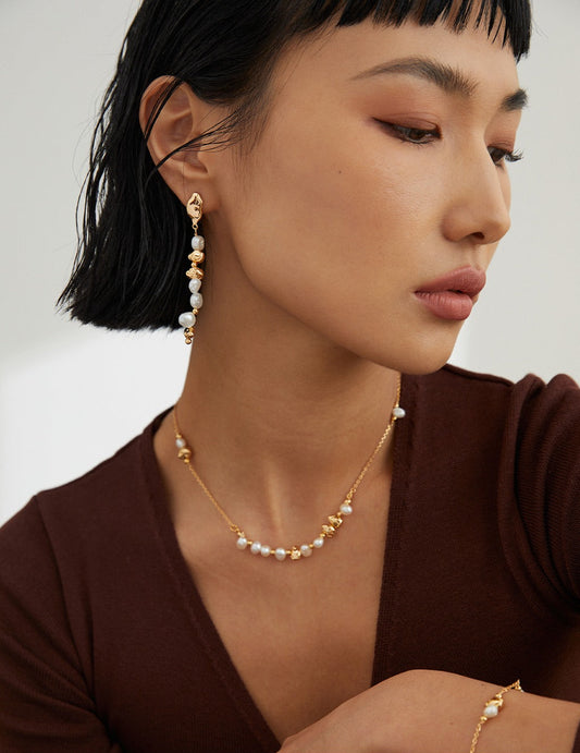 Silver 925 Natural Freshwater Pearl Design Earrings French Retro