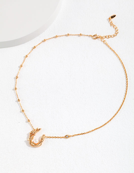 S925 Freshwater Pearl Willow Leaf Necklace with Zirconia