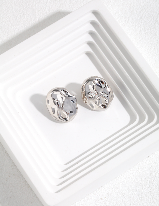 Silver 925 Nuance Irregular Distorted Design Simple Pierced Earrings