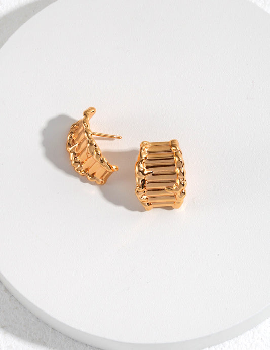 Sterling Silver 925 Nuance Texture Double Texture Simple Earrings