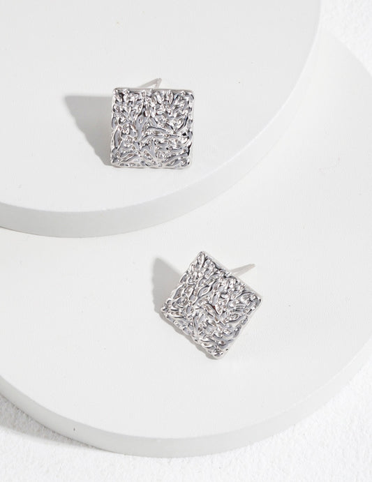 Sterling Silver 925 Square Stud Earrings Minimalist Geometric Nuance