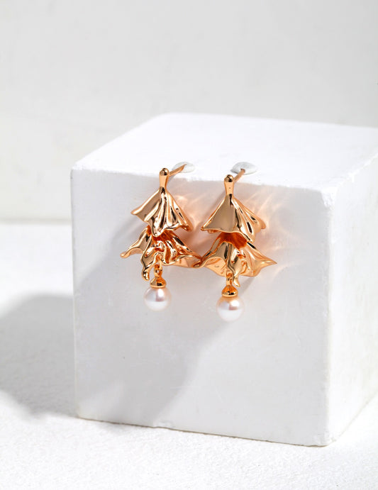 S925 Freshwater Pearl Earrings "Mai" - Elegant 3D Flower Motif