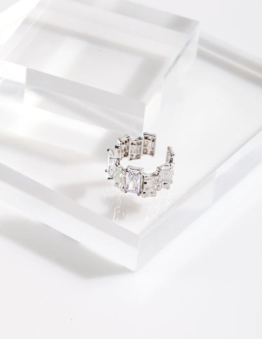 S925 Irregular Square Zirconia Gold Plated Ring