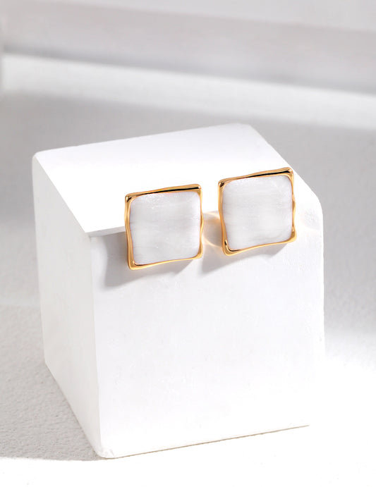 Nuance Color Enamel Square Earrings Gold Geometric