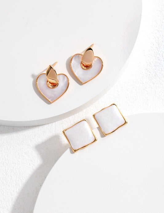 Nuance Color Enamel Square Earrings Gold Geometric