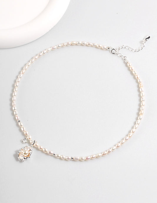Sterling Silver 925 Freshwater Pearl Wave Necklace