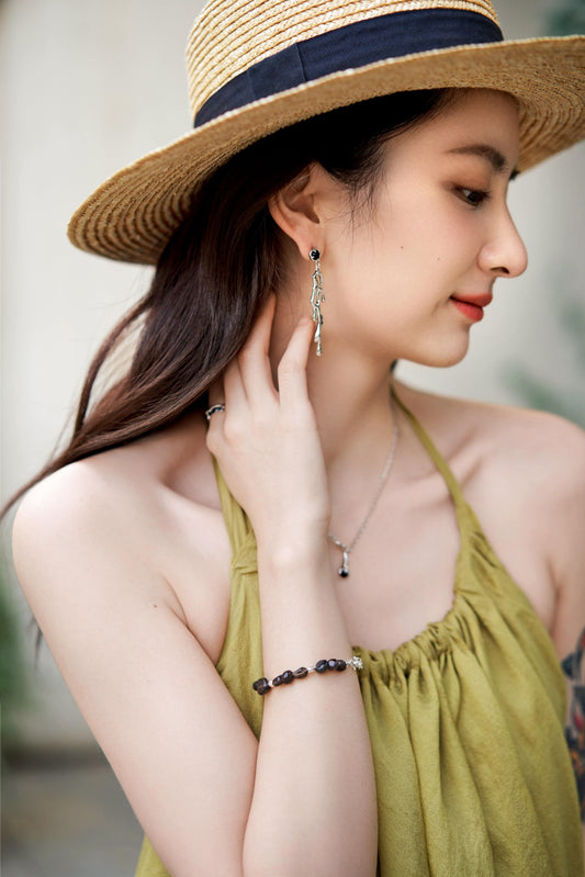 シルバー925 天然石ブレスレット 流線形 ニュアンスデザイン