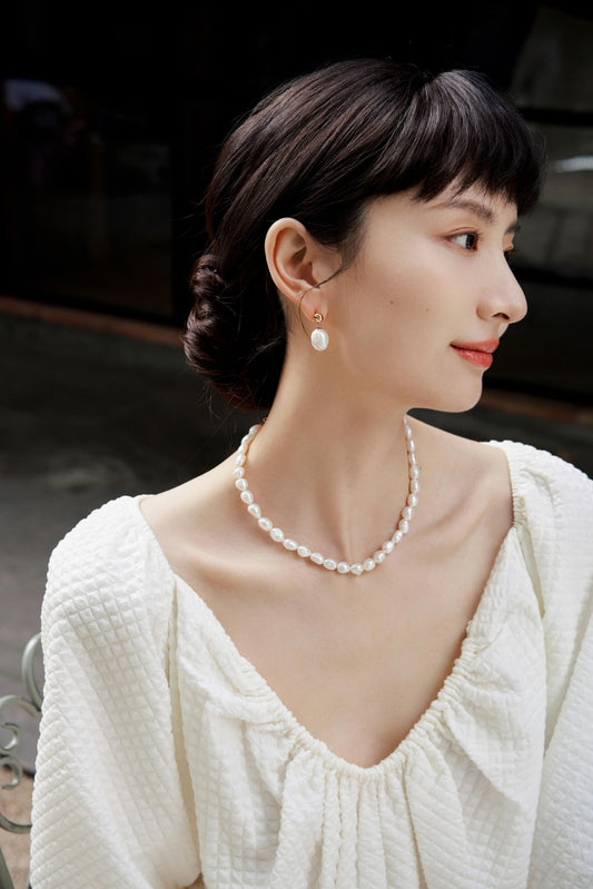 Freshwater pearl necklace, 18K gold-plated, feminine, elegant, delicate