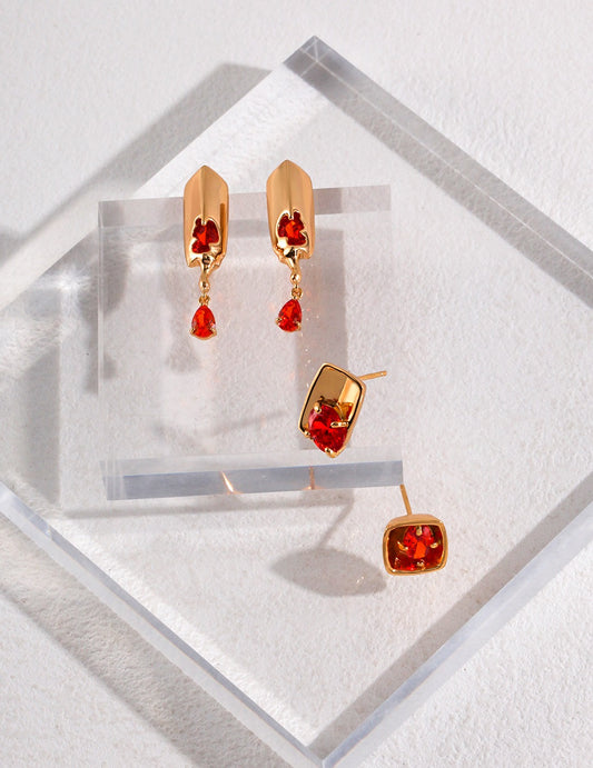 925 Silver Zirconia Asymmetric Three-Dimensional Geometric Earrings