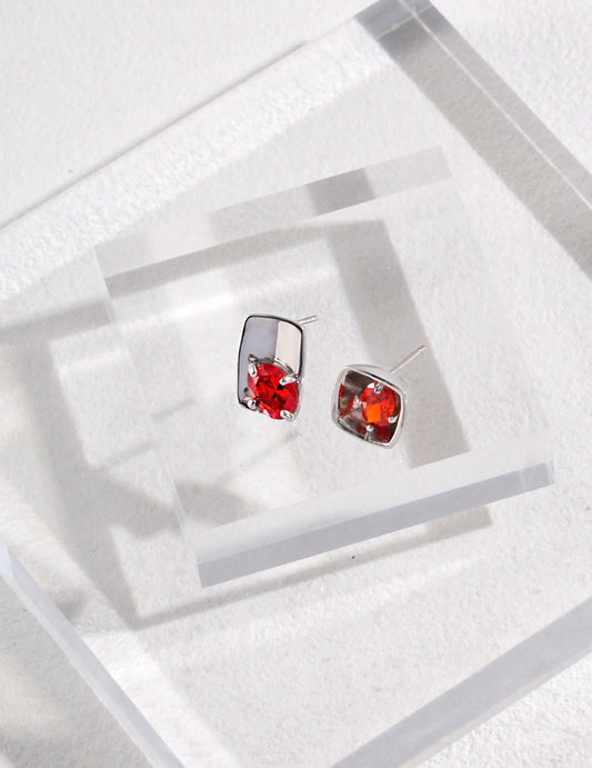 925 Silver Zirconia Asymmetric Three-Dimensional Geometric Earrings
