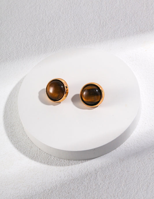 S925 Tiger's Eye French Minimalist Design Earrings