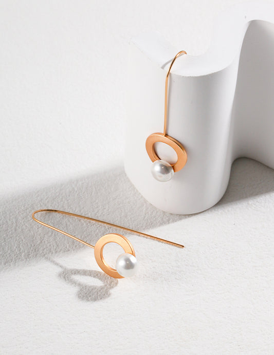 925 Silver Shell Pearl Long Hook Earrings French Minimal