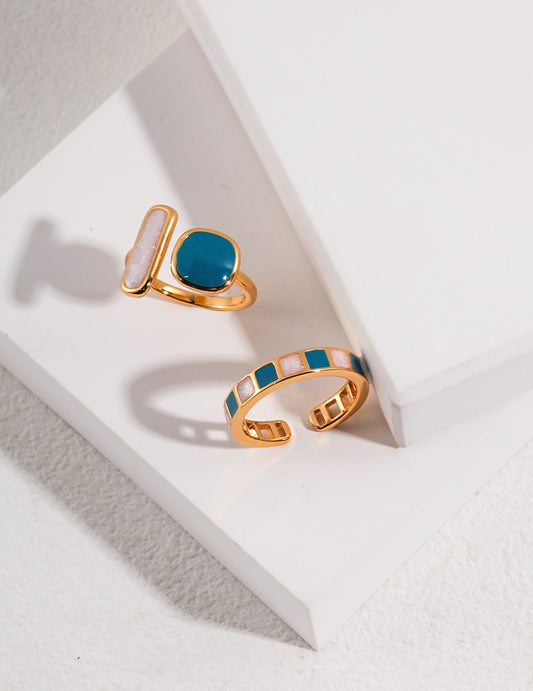 Silver 925 Square Enamel Morandi Color Ring