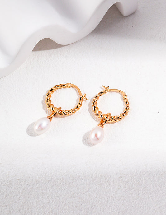 Silver 925 Freshwater Pearl Earrings: Elegant French Minimalist