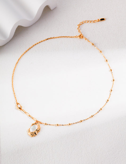 シルバー925 天然シェル 溶岩テクスチャ ネックレス ヴィンテージ風