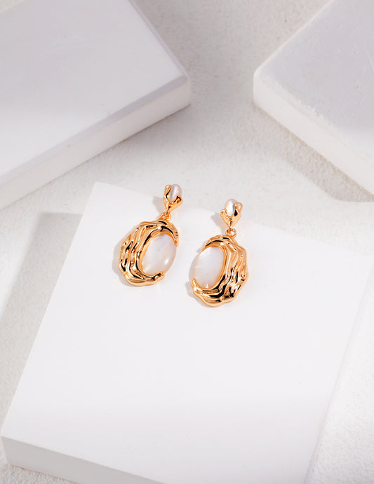Sterling Silver 925 Natural Shell Lava Texture Nuance Earrings